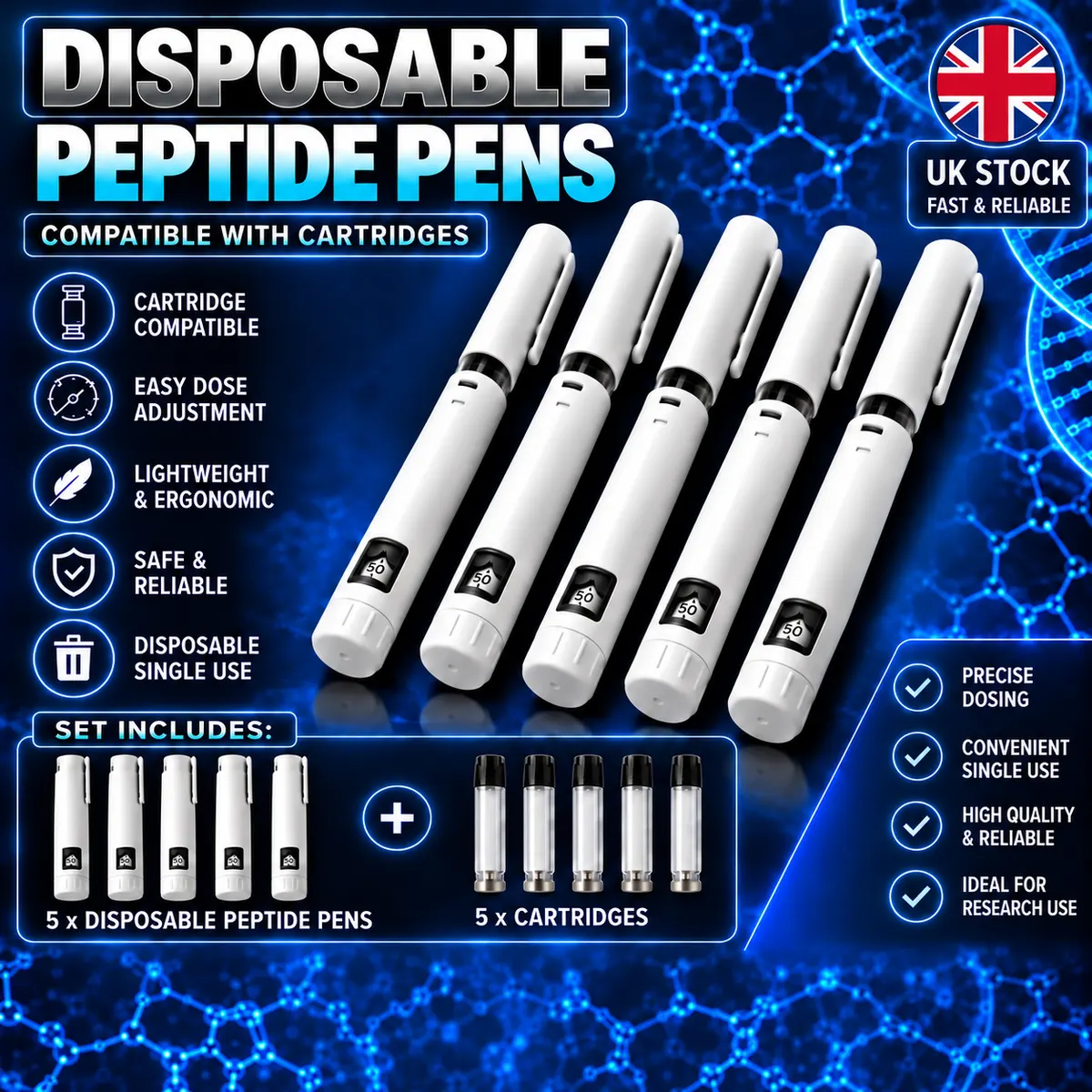 Pack of 5 disposable pens